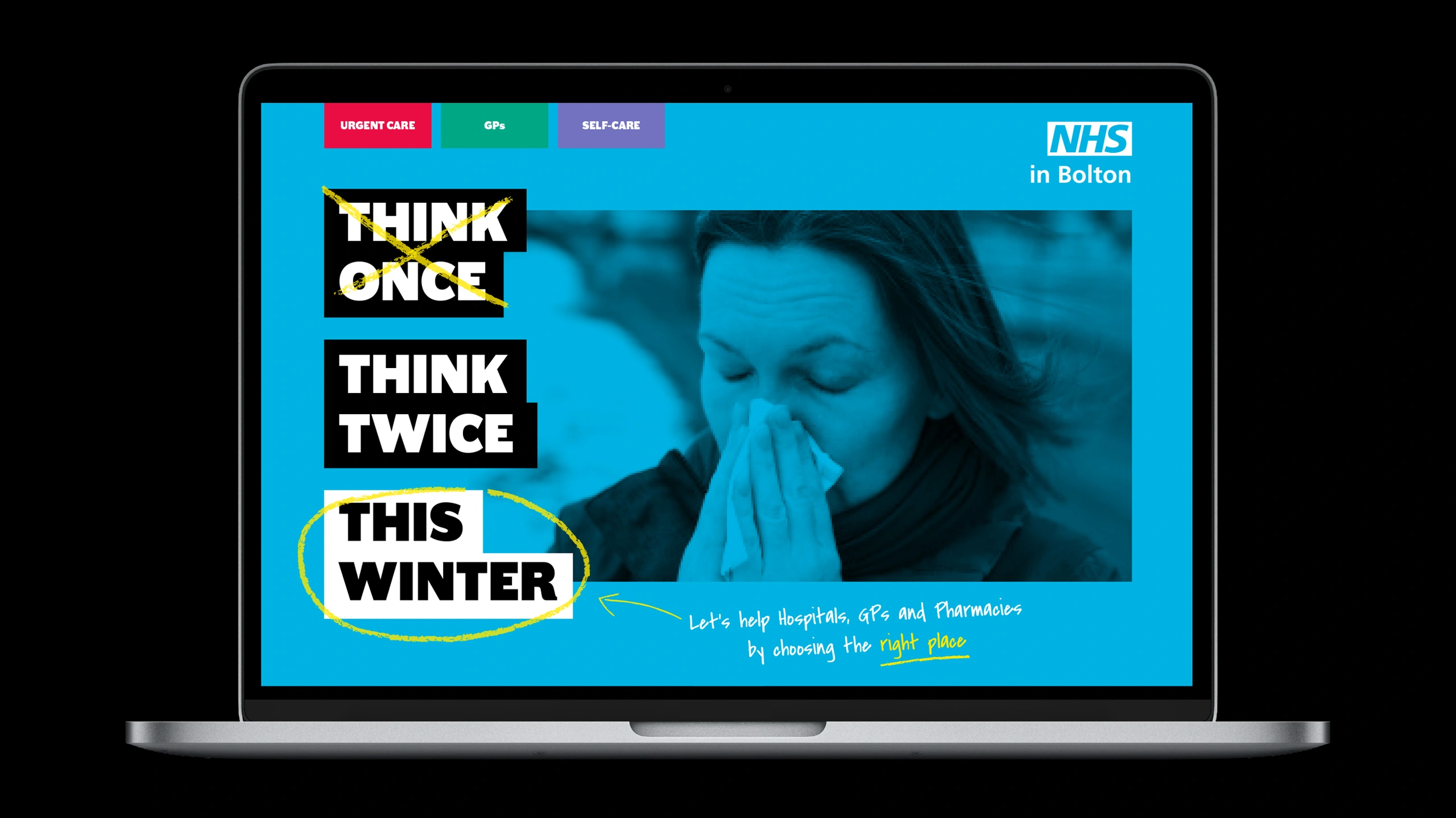 NHS Bolton Homepage on a laptop